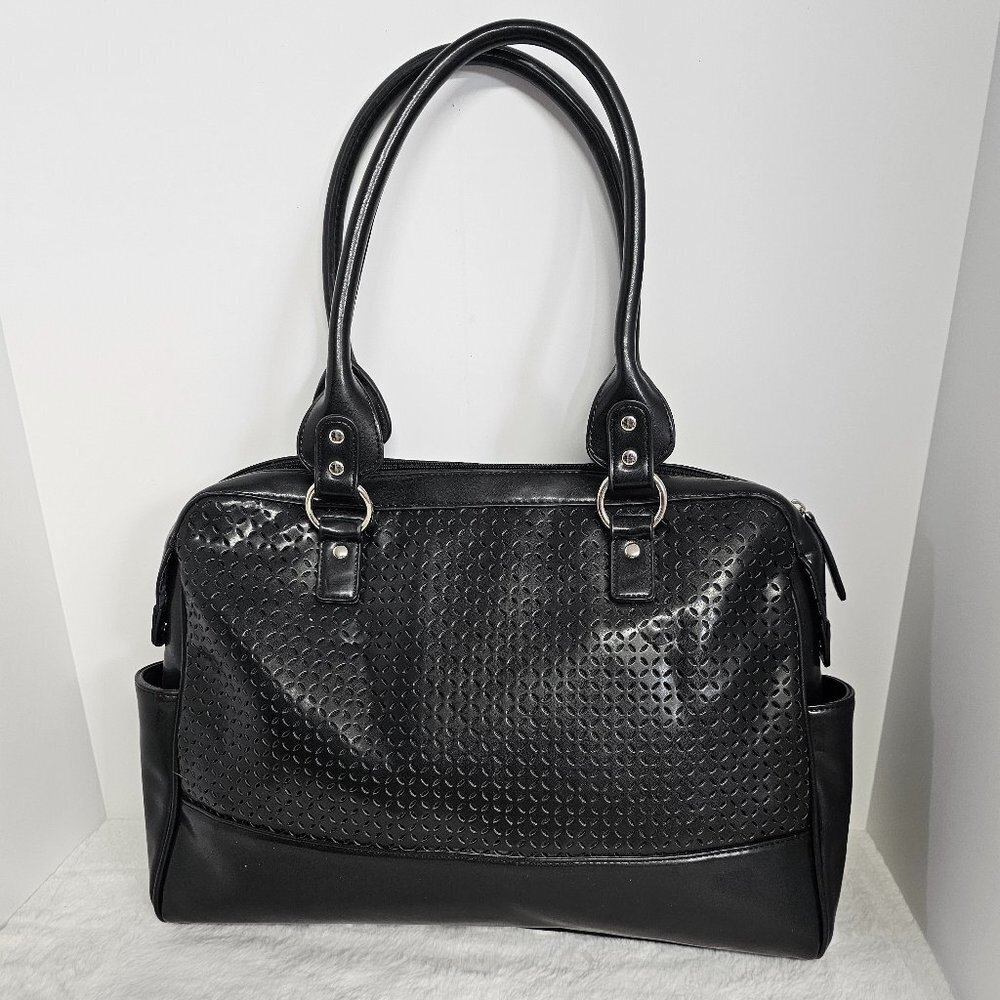 Buxton Black Perforated Faux Leather Computer Tote Briefcase School Bag